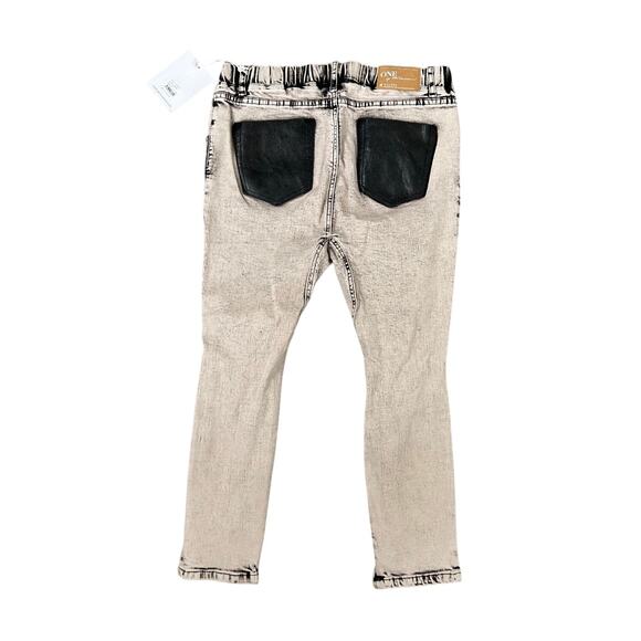 ONE Teaspoon Harley Killers Cropped Skinny Jeans in Black Washed Leather Pockets - Picture 3 of 9